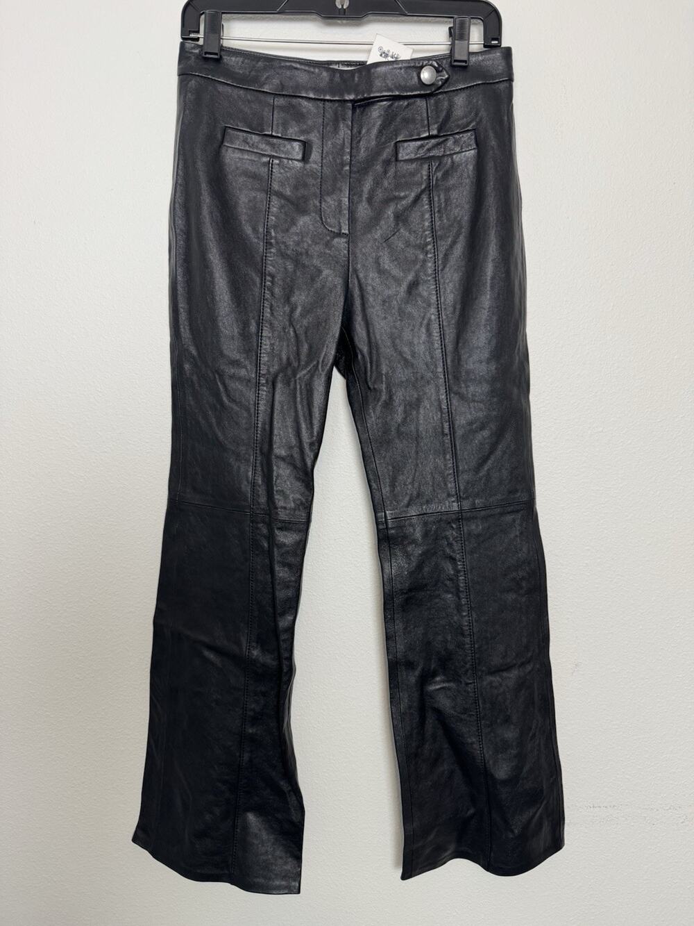 Coach Lamb Leather Pants Women’s 2 XS Flare Trousers In Black NEW